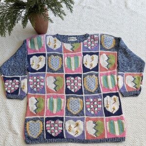 Jennifer Reed Charming Multicolor Heart Sweater Knitted By Hand